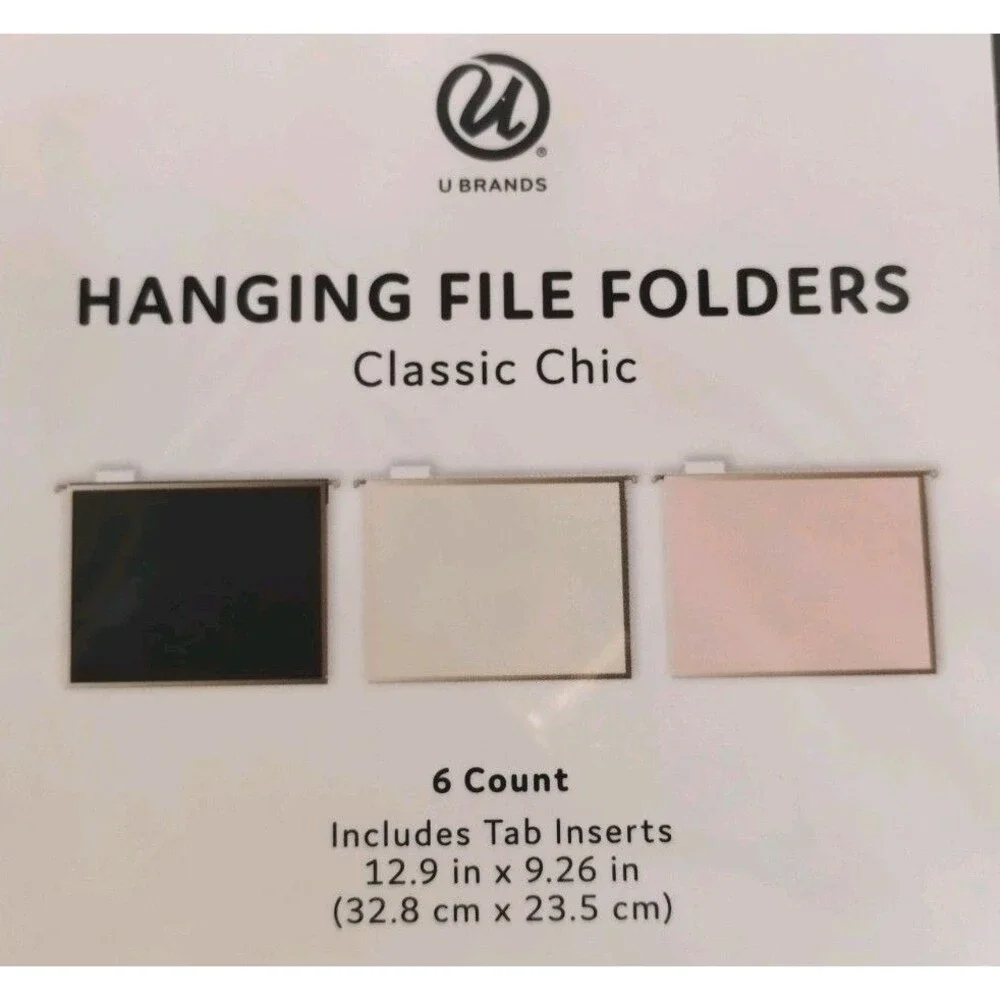 U Brands Decorative Hanging File Folders, Classic Chic, 6 Count - NEW
